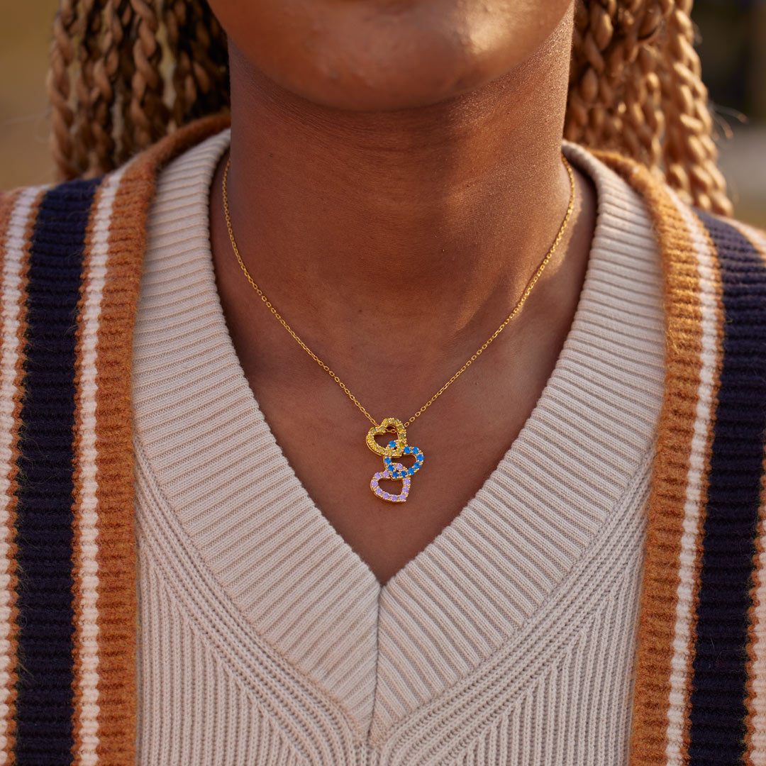 1-8 Birthstones Linked Hearts Necklace