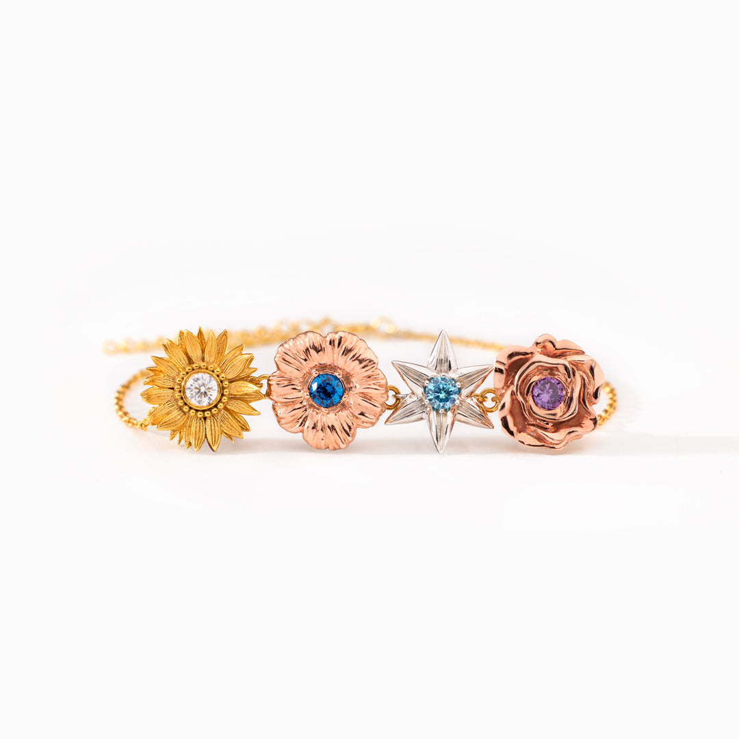 For Sisters 1-8 Brilliant Garden Birth Flowers Bracelet