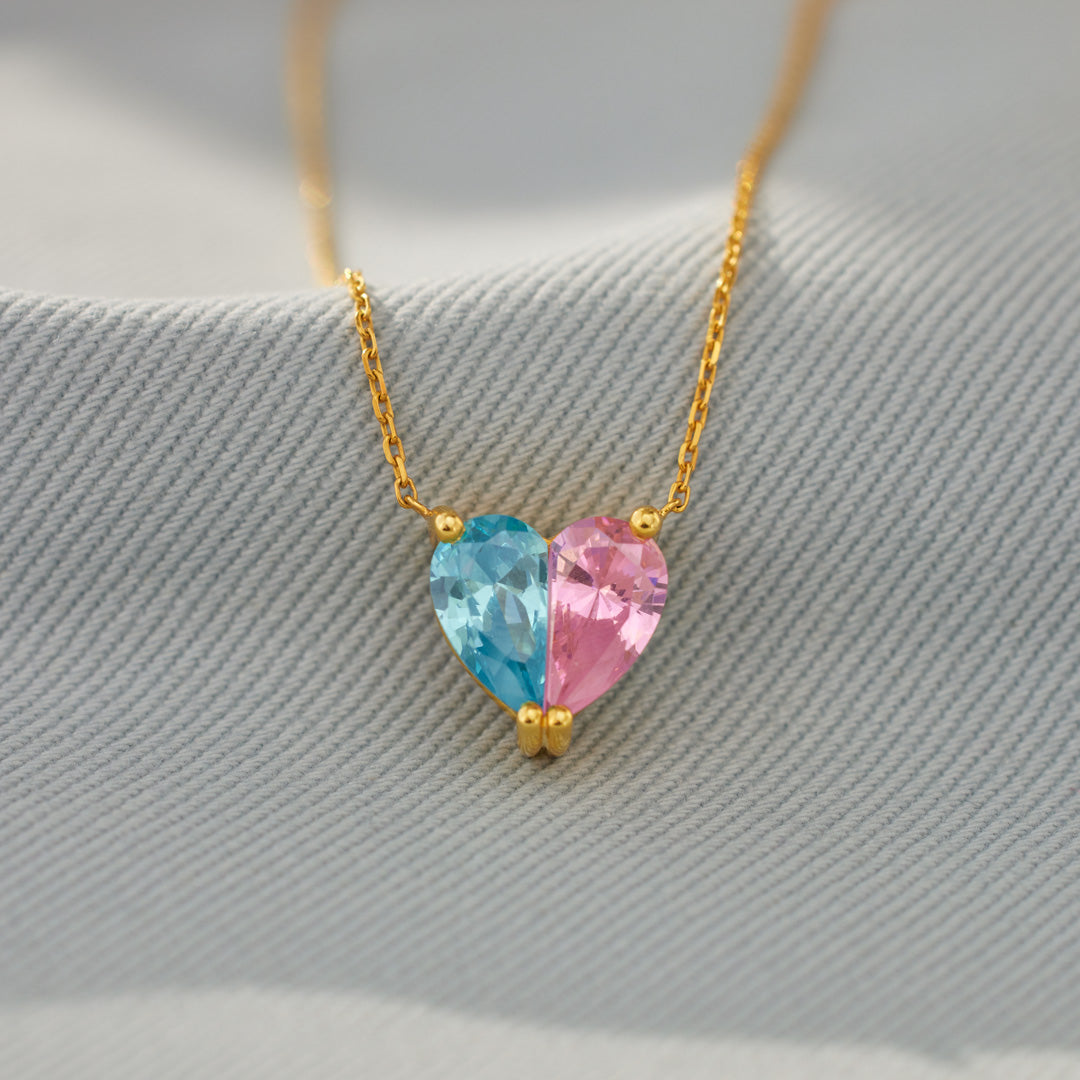 Mother & Daughter Birthstone Heart Necklace