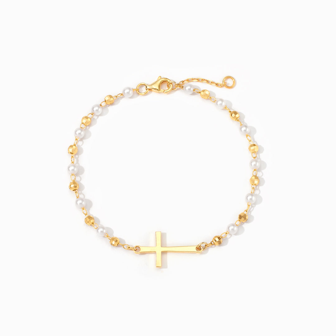 Pray Through the Hardest Days Cross Pearl Bracelet