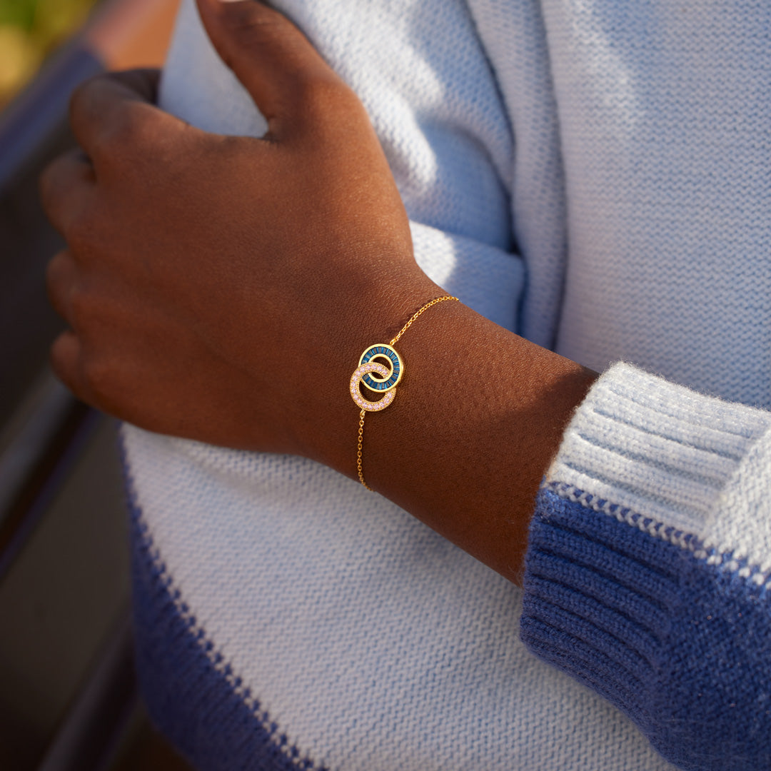 Husband & Wife Silver Gold Chain Linking Circles Bracelet