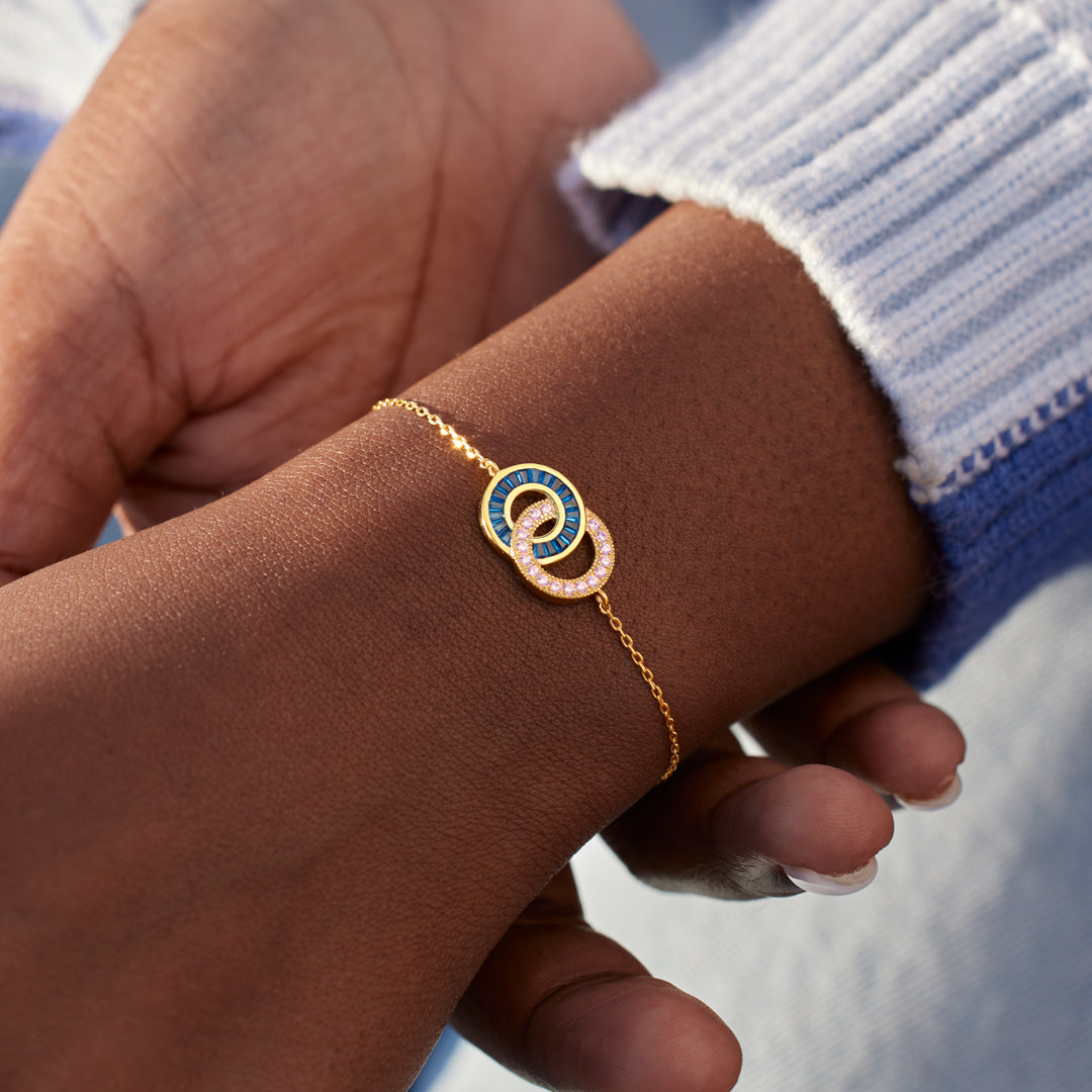 Husband & Wife Silver Gold Chain Linking Circles Bracelet