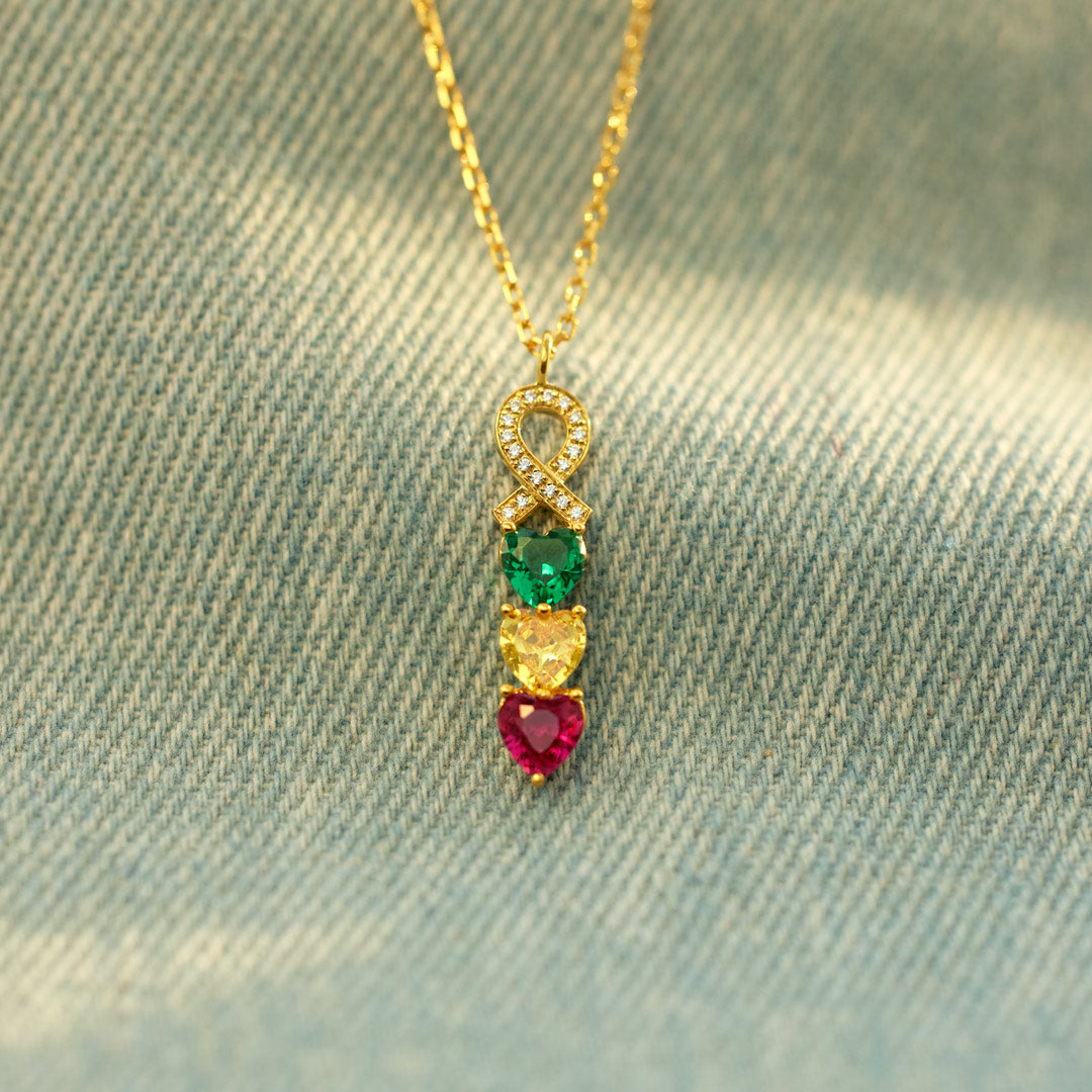 Forever Connected Together 1-8 Birthstones Linking Hearts Necklace