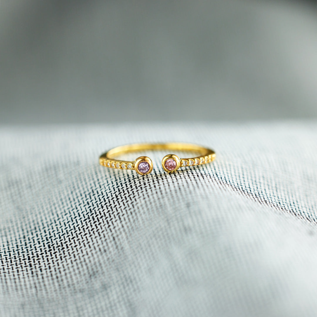 Double Birthstones Open Ring Band