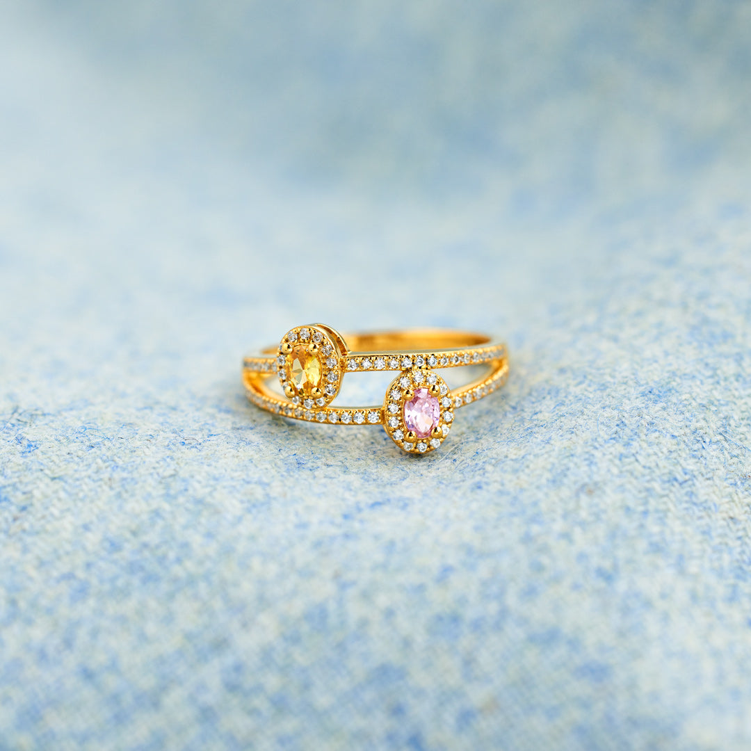 Two Birthstones Double Band Ring