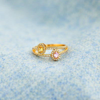 Two Birthstones Double Band Ring