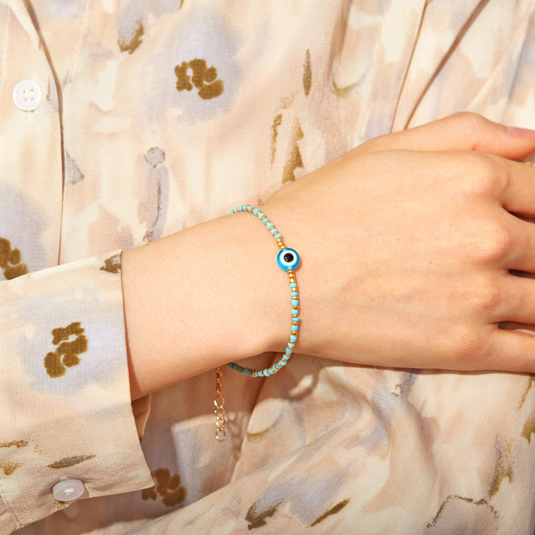 Evil Eye Beaded Metal Bracelet