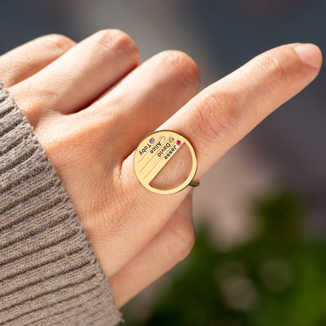 1-8 Names & Birthstones Circle Mother's Ring