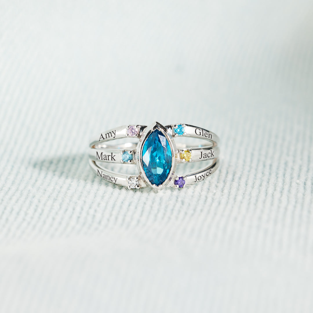 1-8 Names & Birthstones Marquise Ring