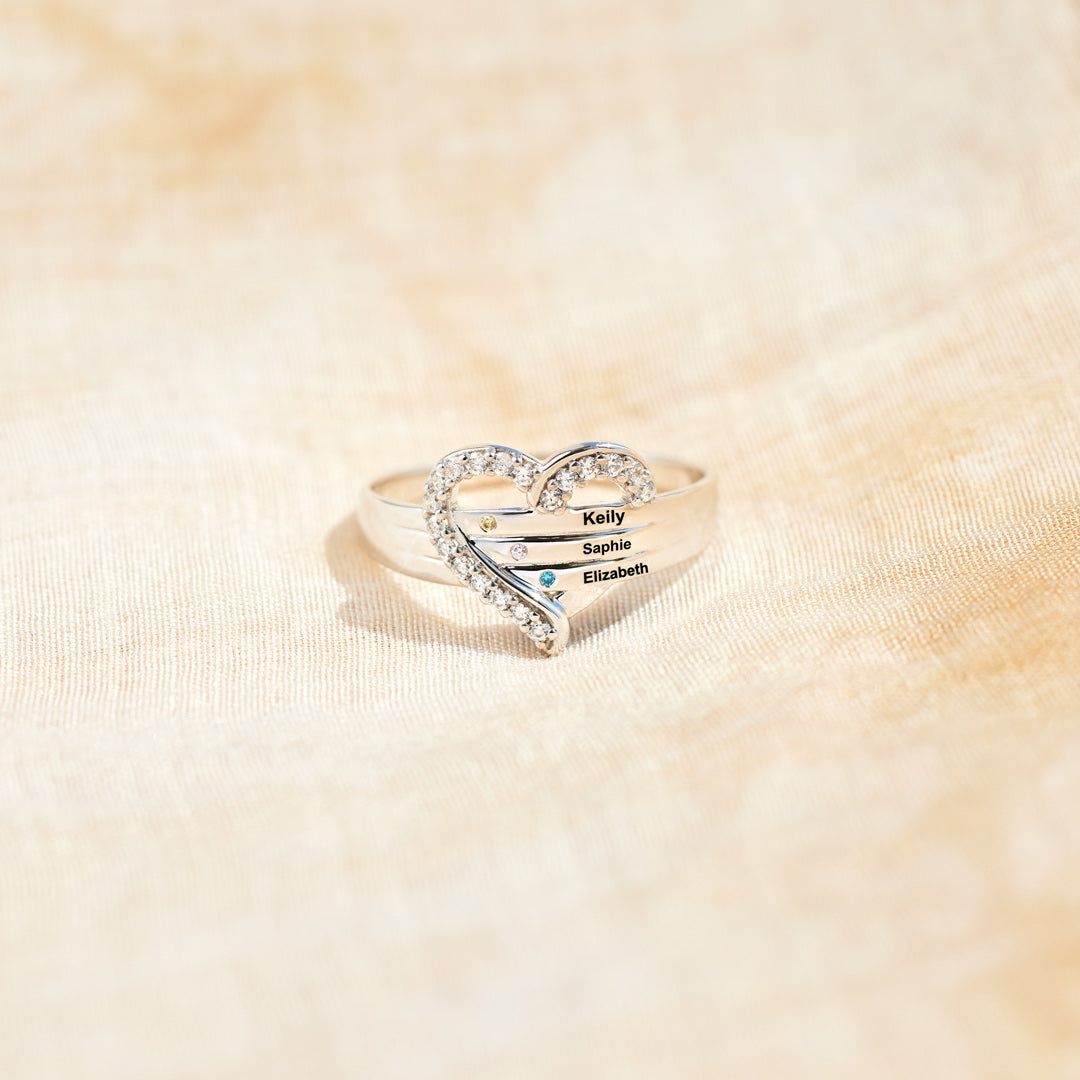 1-7 Names & Birthstones Heart Ring