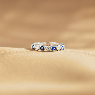 Protection Heart&Evil Eye Ring Band