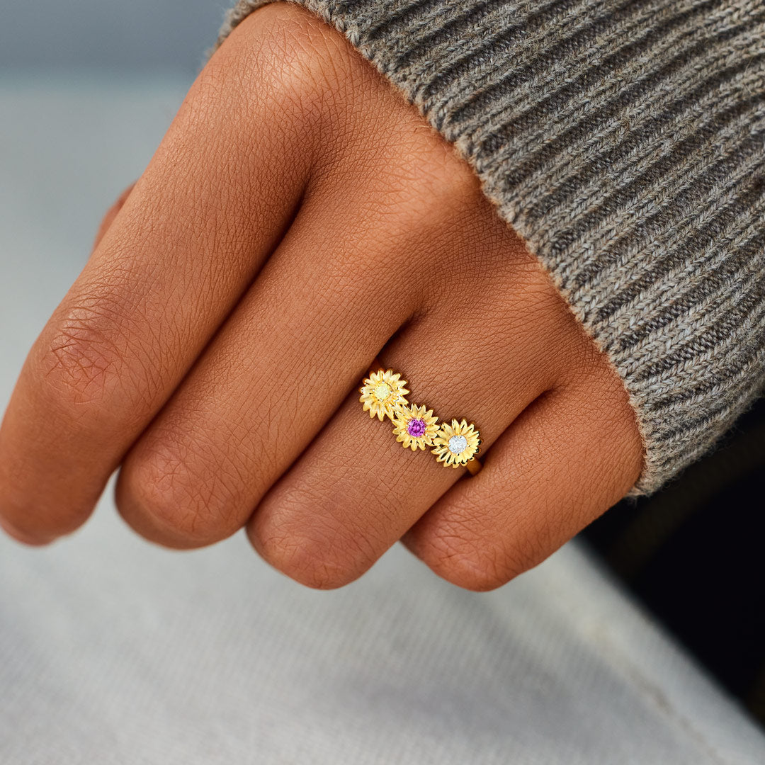 2-6 Birthstones Sunflower Ring