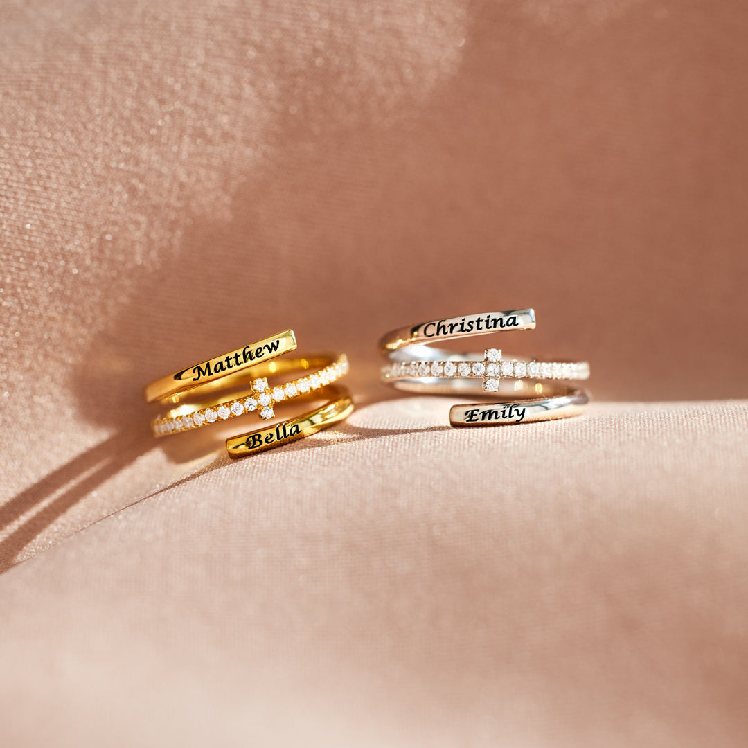 Engraving Names Cross Ring