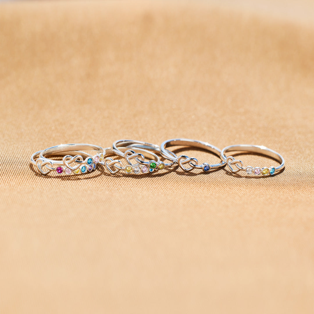 1-6 Birthstones Heart Knot Ring Band