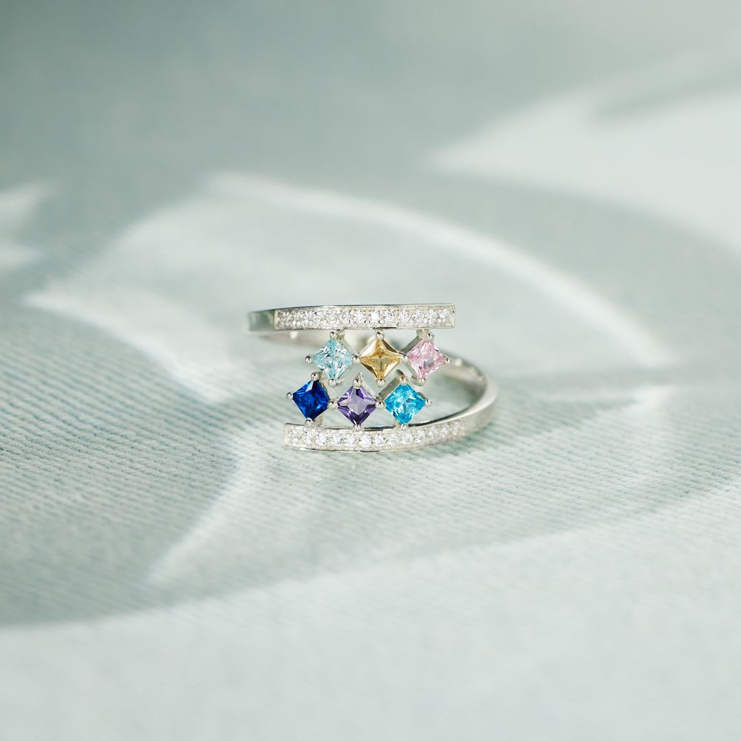 1-8 Princess-Cut Birthstones Wrap Ring