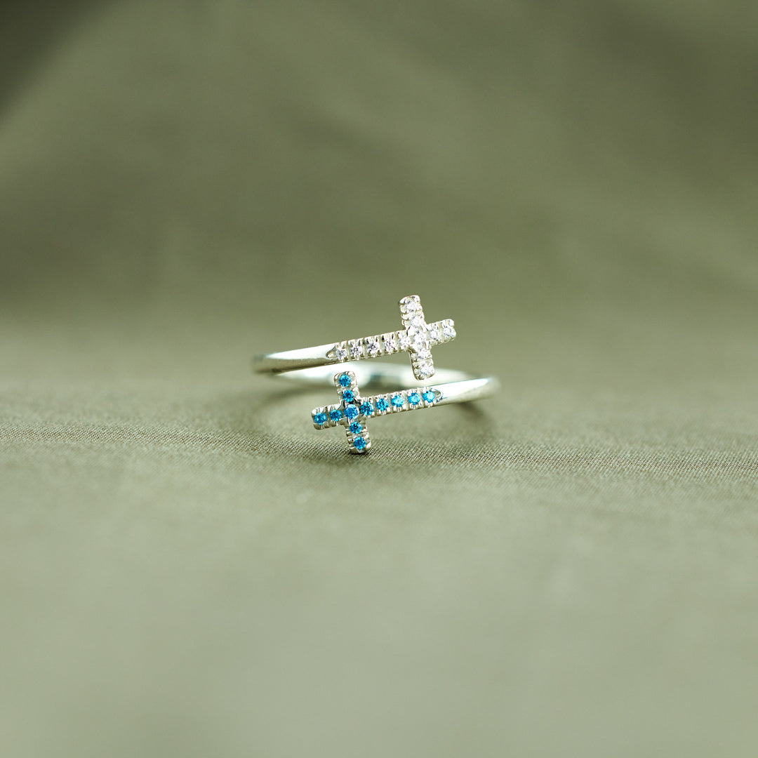 Sister In Christ Pavé Double Cross Ring