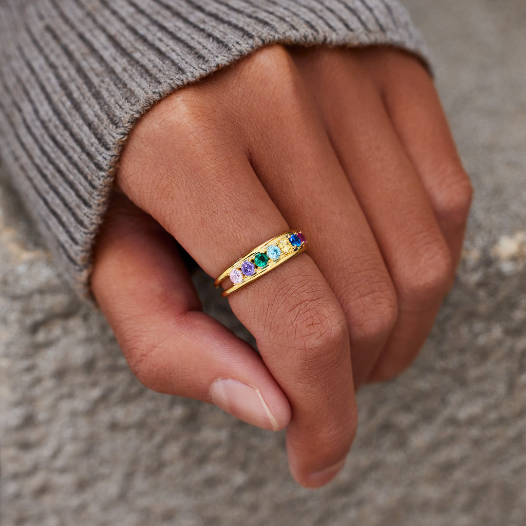 Grandma And 1-8 Grandkids Birthstones Blossom Ring