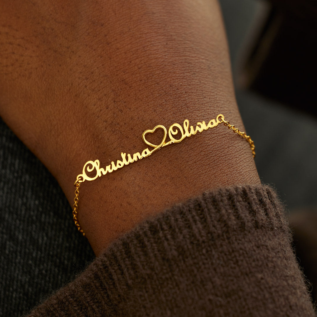 Mother & Daughter Bond is Tied by Angel's Hand Two Names Heart Bracelet