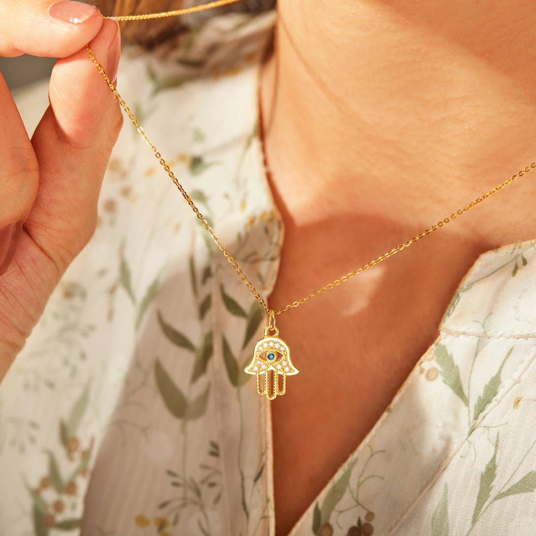 Hamsa Evil Eye Gold Necklace