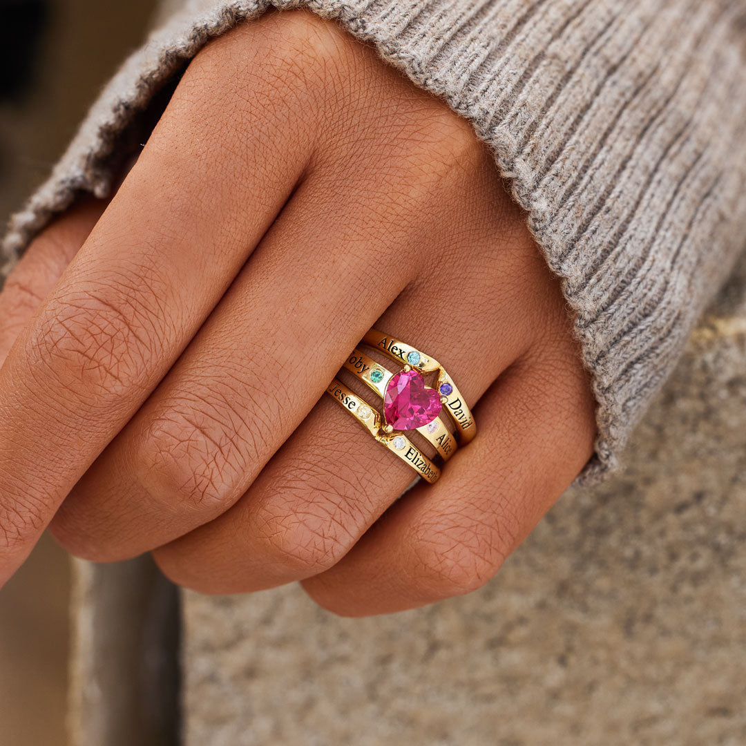 Nana's Valentines 1-6 Names & Birthstones Multi-Band Heart Ring