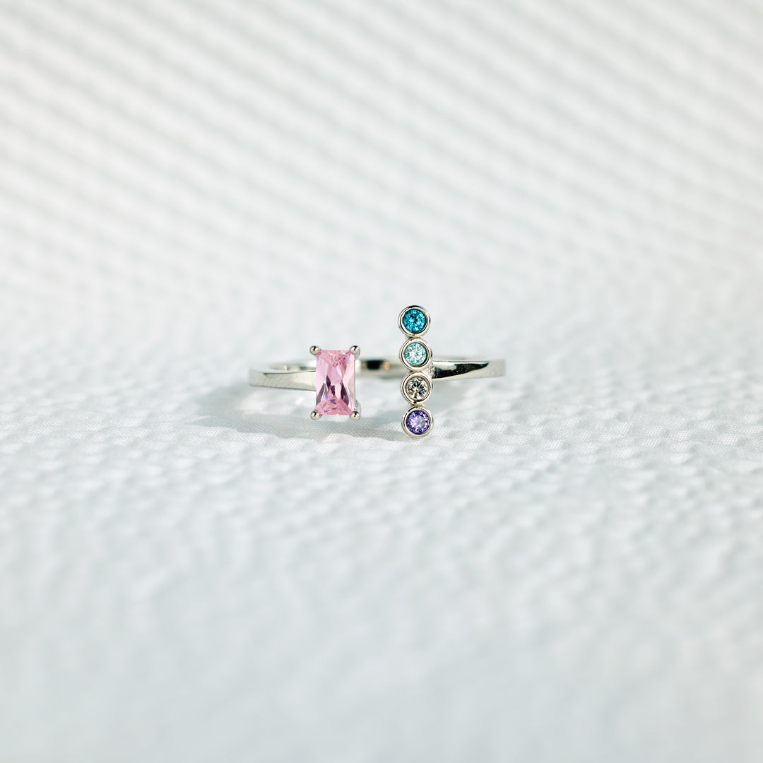 Mom And 1-5 Kids Birthstone Ring