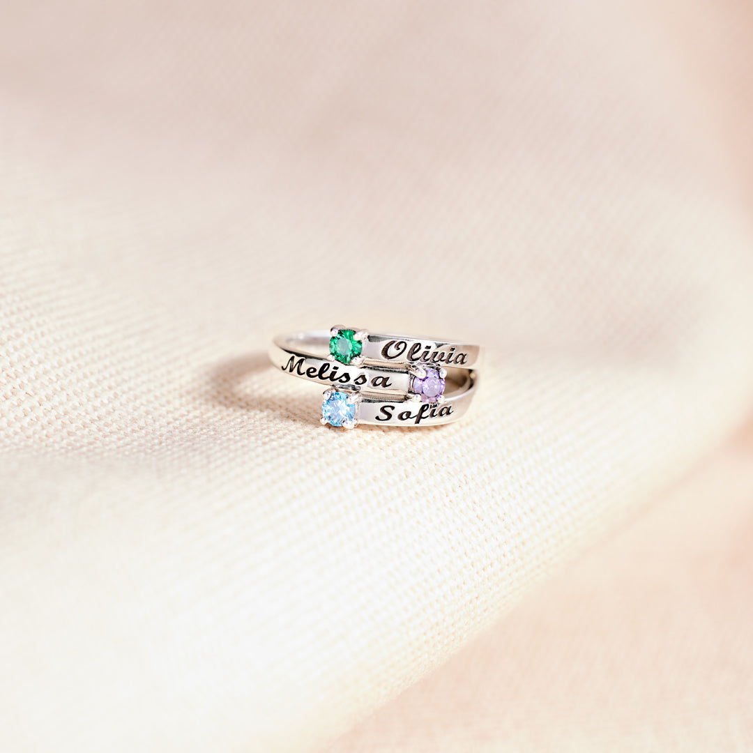 Nana's Valentines 1-4 Names&Birthstones Wrap Ring