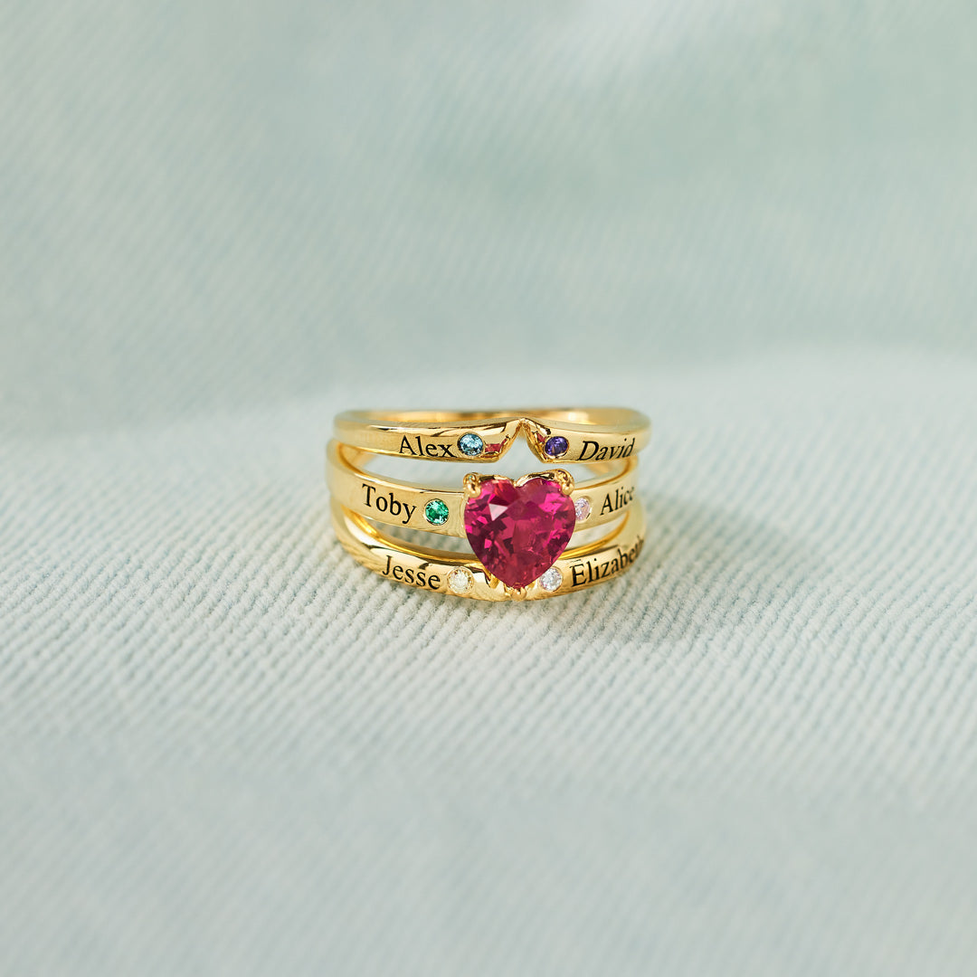 Mama's Valentines 1-6 Names & Birthstones Multi-Band Heart Ring