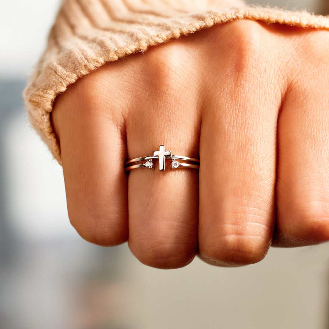 To My Loving Mother Double Gem Cross Ring