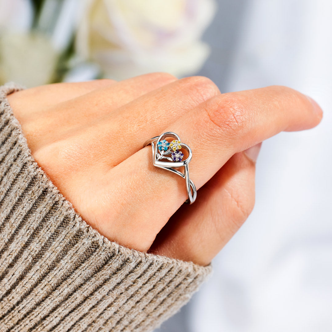 1-6 Birthstones Flower Heart Ring