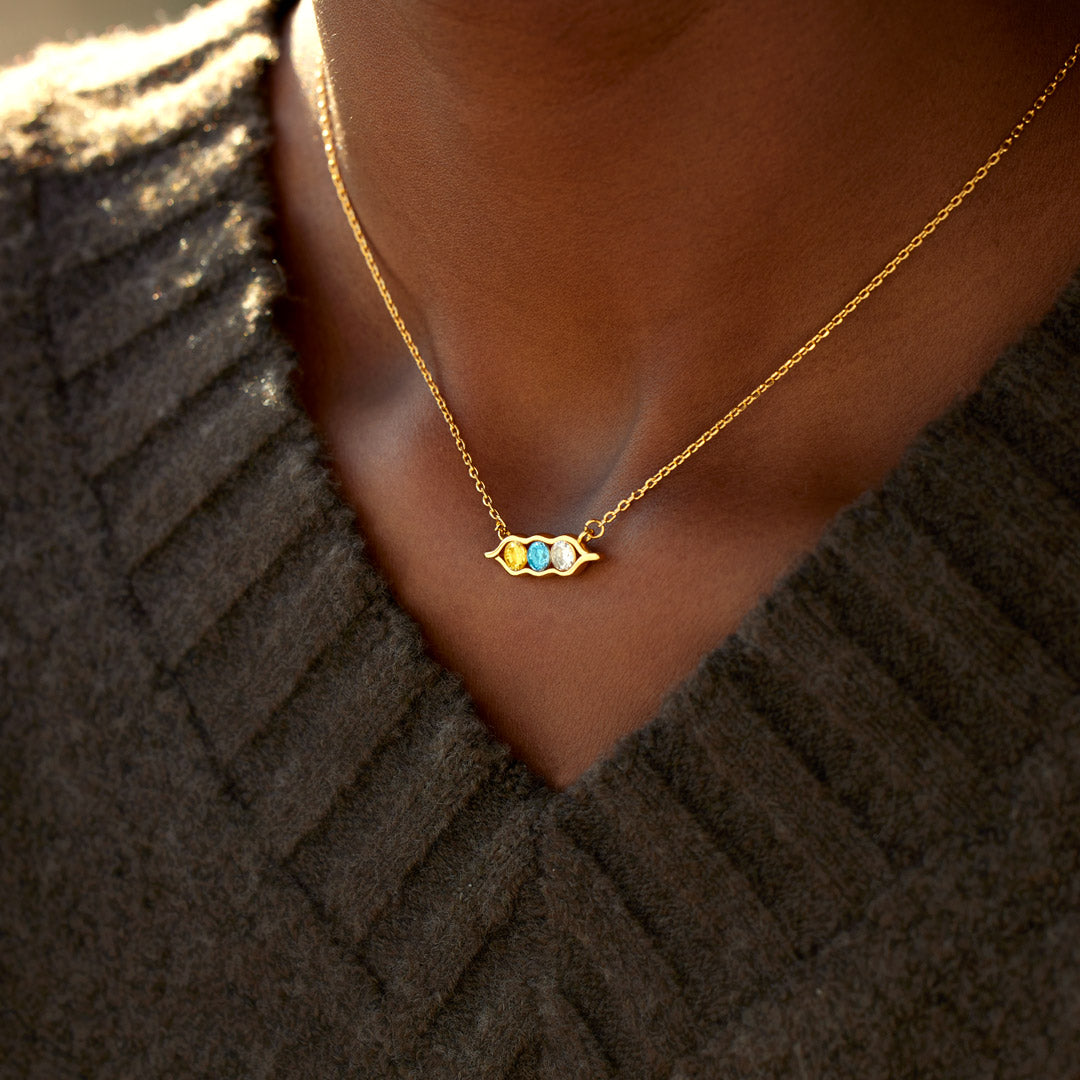 Peas in a Pod 2-6 Birthstones Pea Pod Horizontal Necklace
