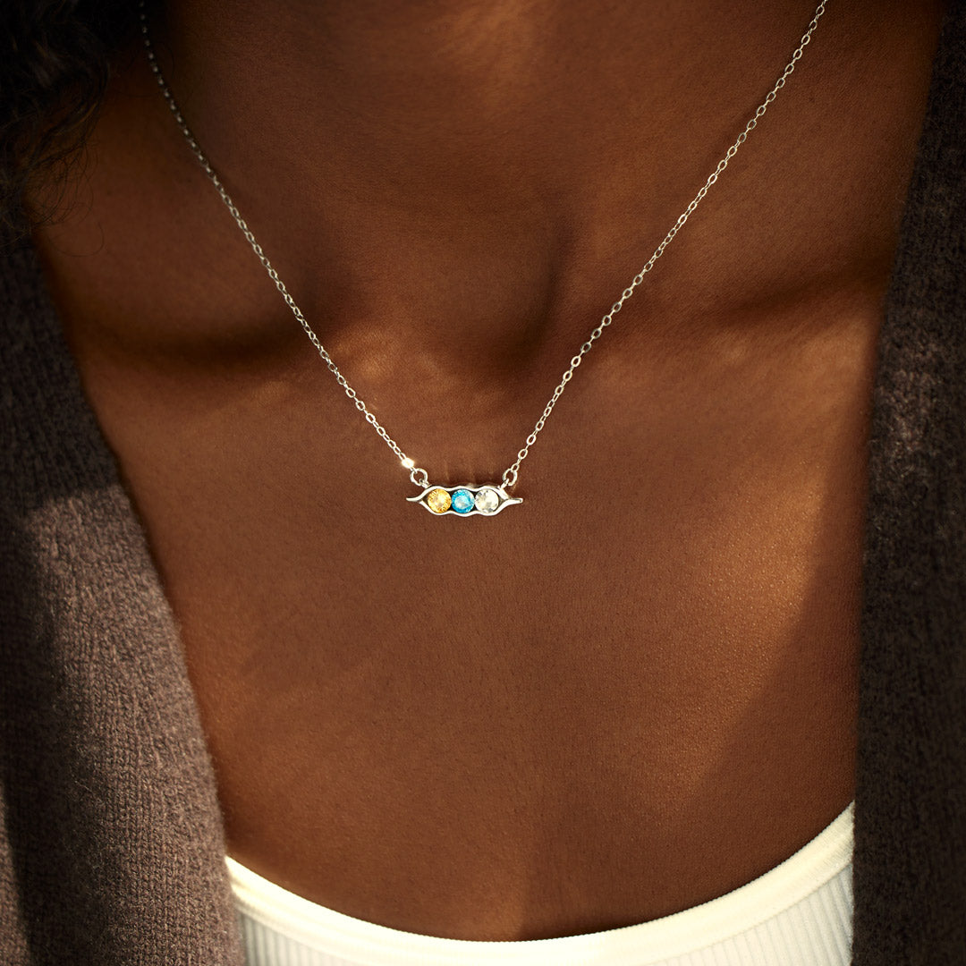 Peas in a Pod 2-6 Birthstones Pea Pod Horizontal Necklace