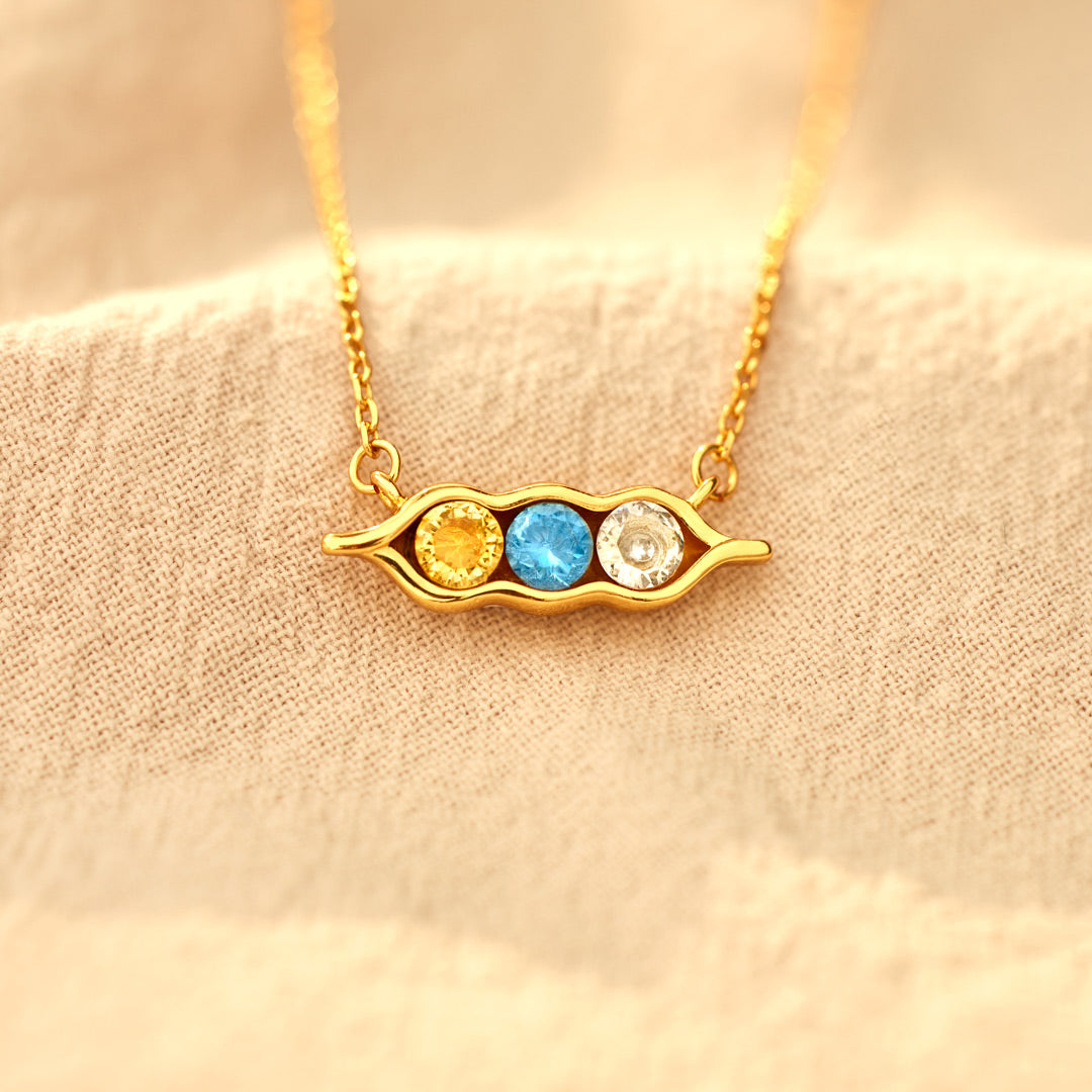 Peas in a Pod 2-6 Birthstones Pea Pod Horizontal Necklace