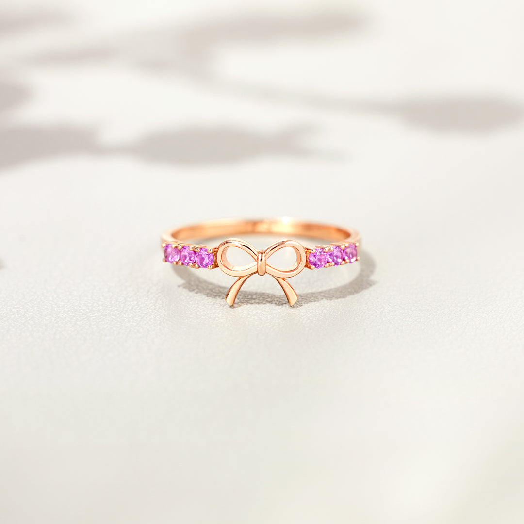 Hot Pink Bow Ring In Sterling Silver