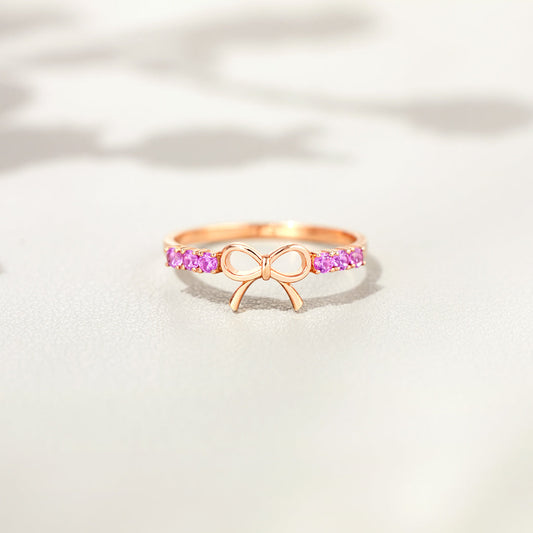 Hot Pink Bow Ring In Sterling Silver