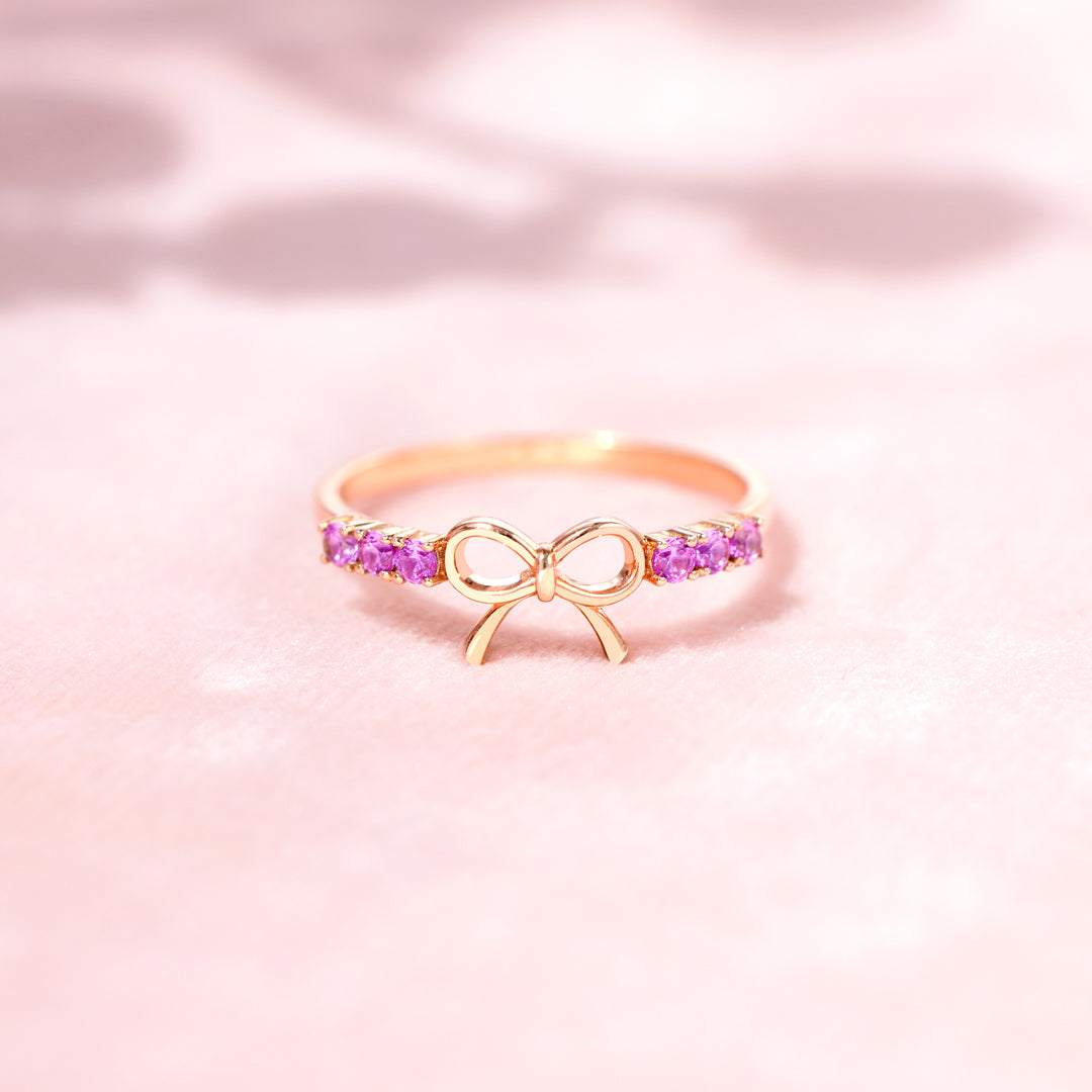 Hot Pink Bow Ring In Sterling Silver