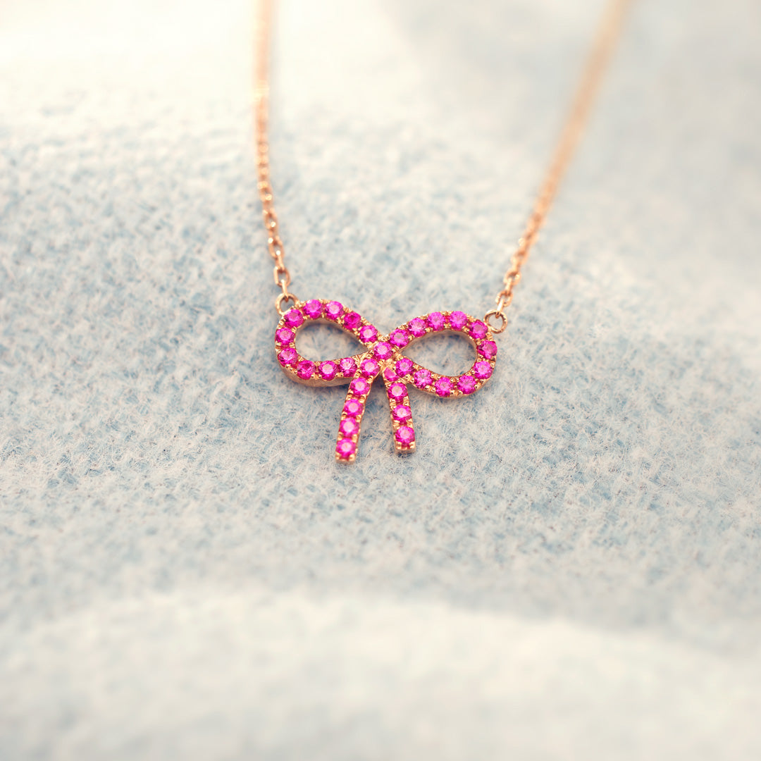 Pixie Pink Pavé Bow Necklace