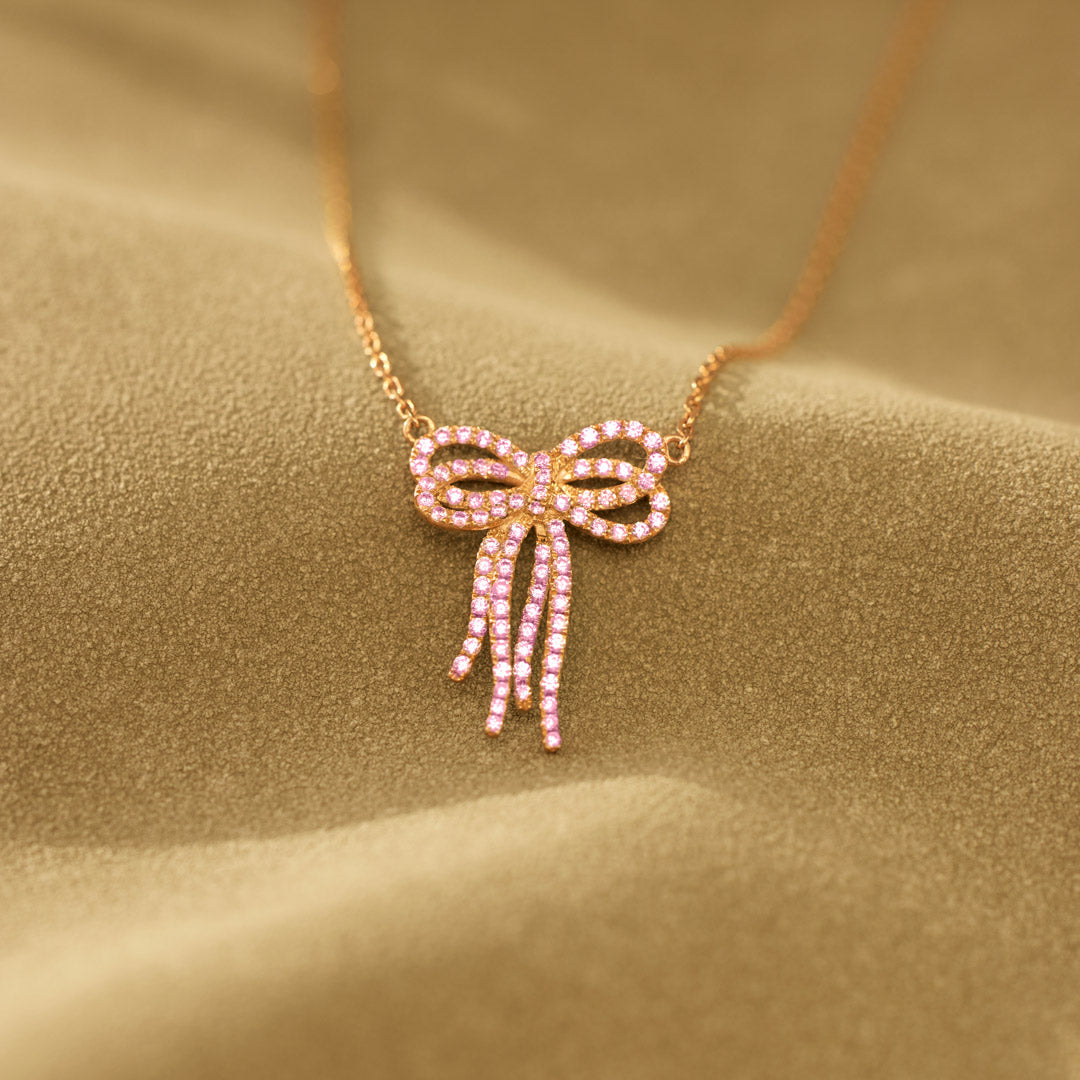 Fable Tassel Pink Bow Necklace