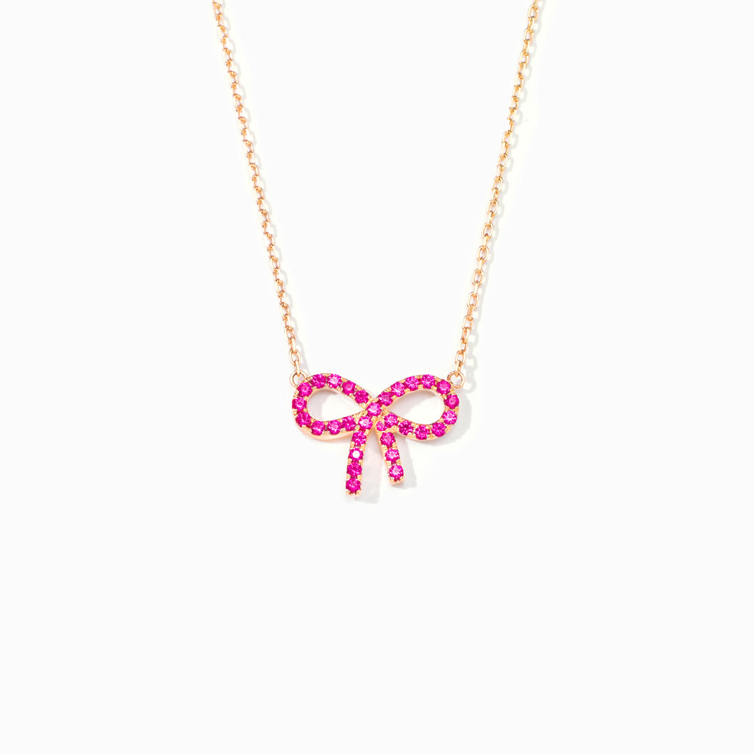 Pixie Pink Pavé Bow Necklace