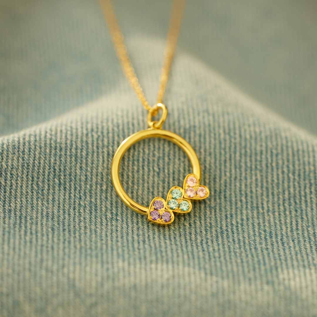 1-8 Birthstones Circle Heart Necklace