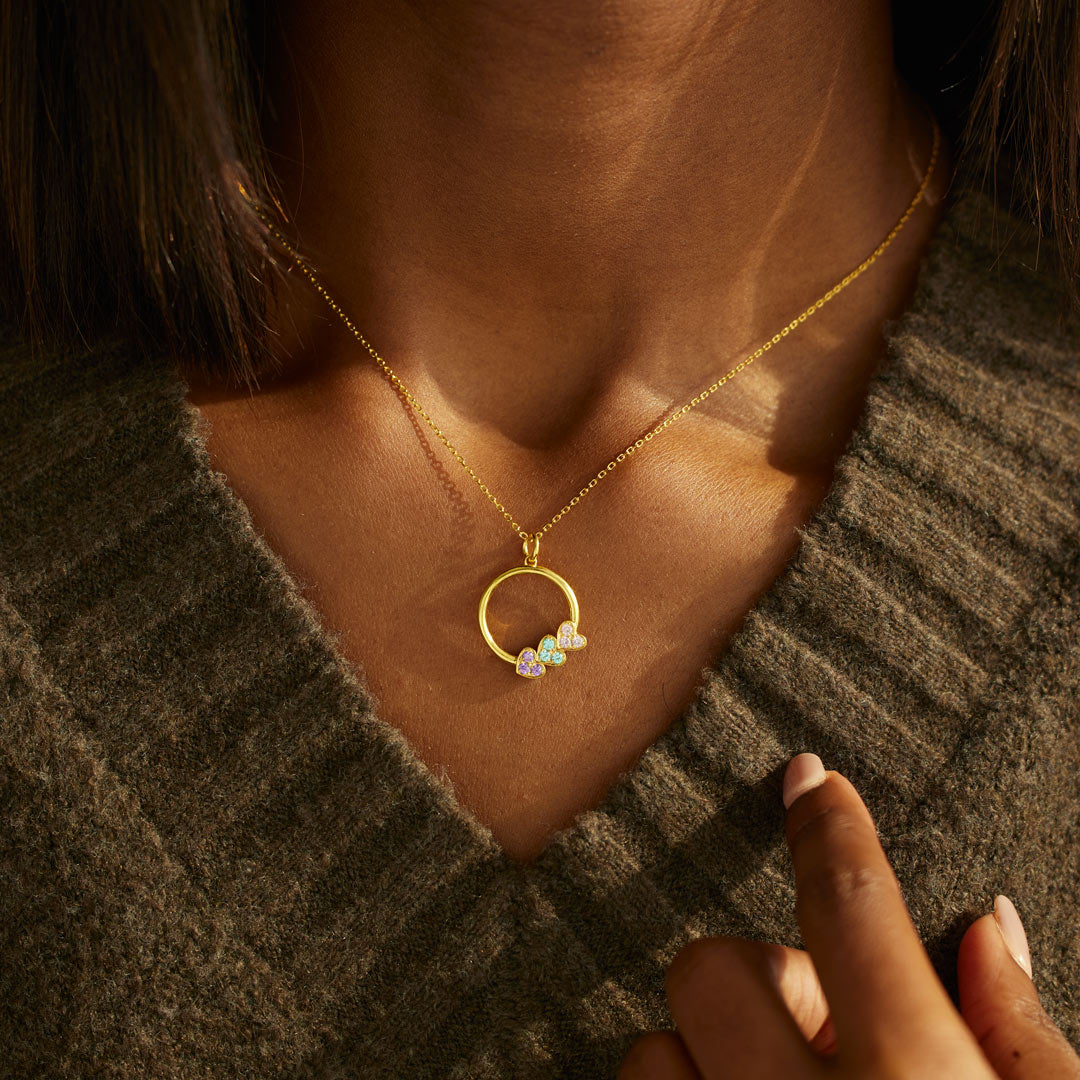 1-8 Birthstones Circle Heart Necklace