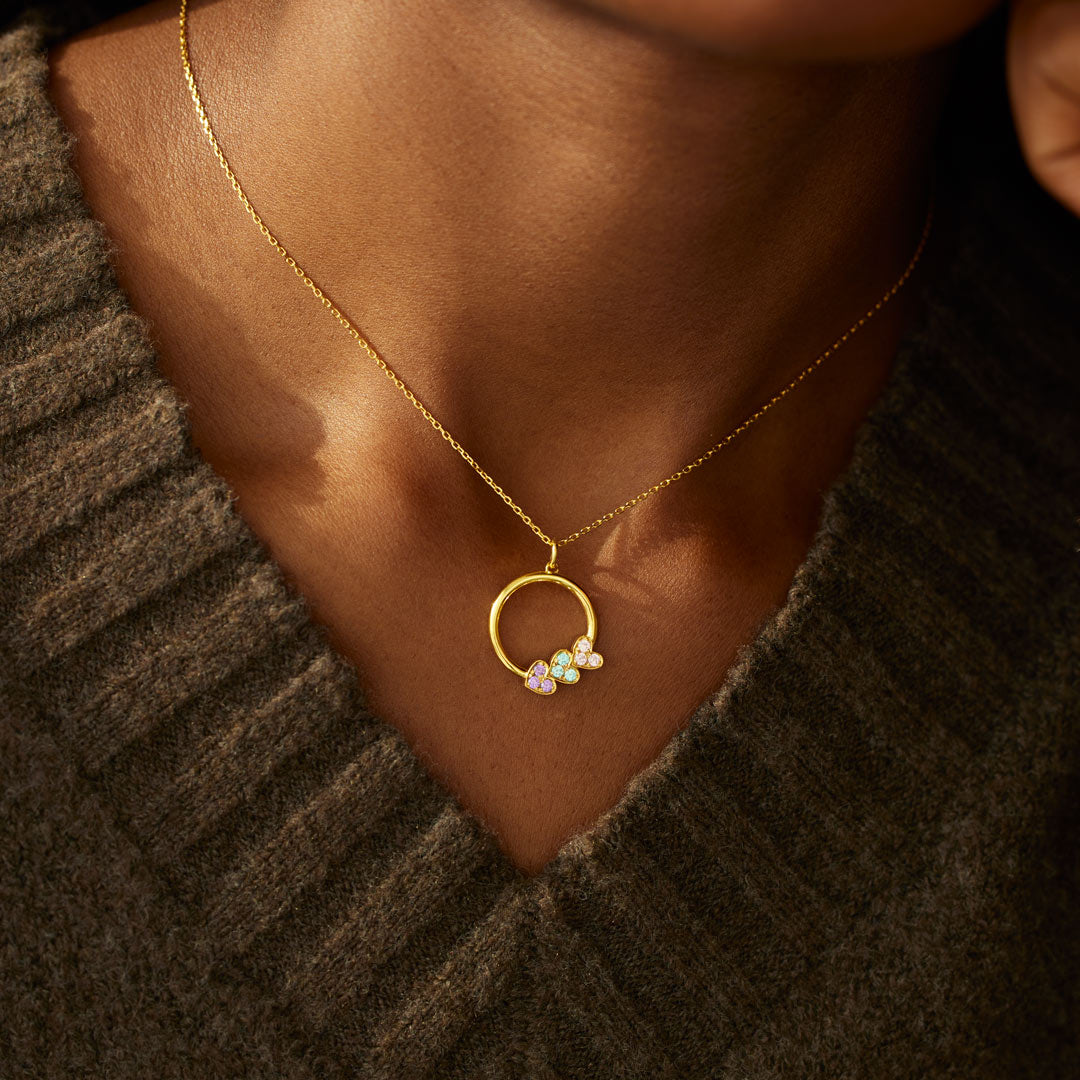 1-8 Birthstones Circle Heart Necklace