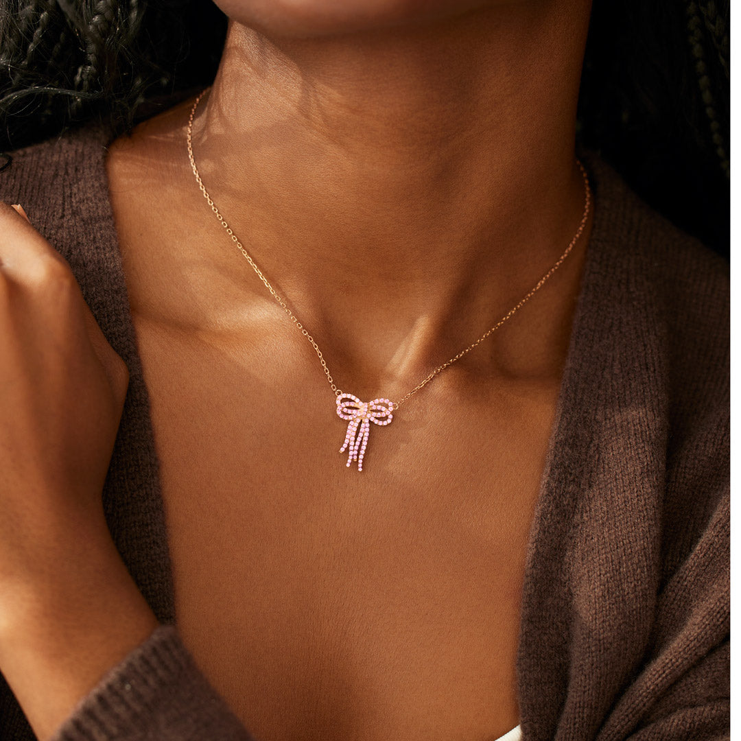 Fable Tassel Pink Bow Necklace