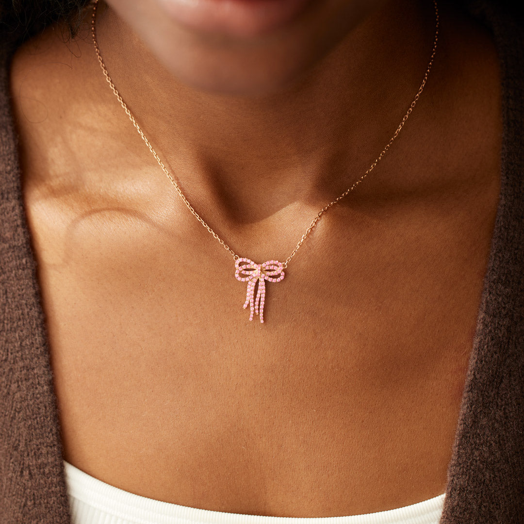 Fable Tassel Pink Bow Necklace