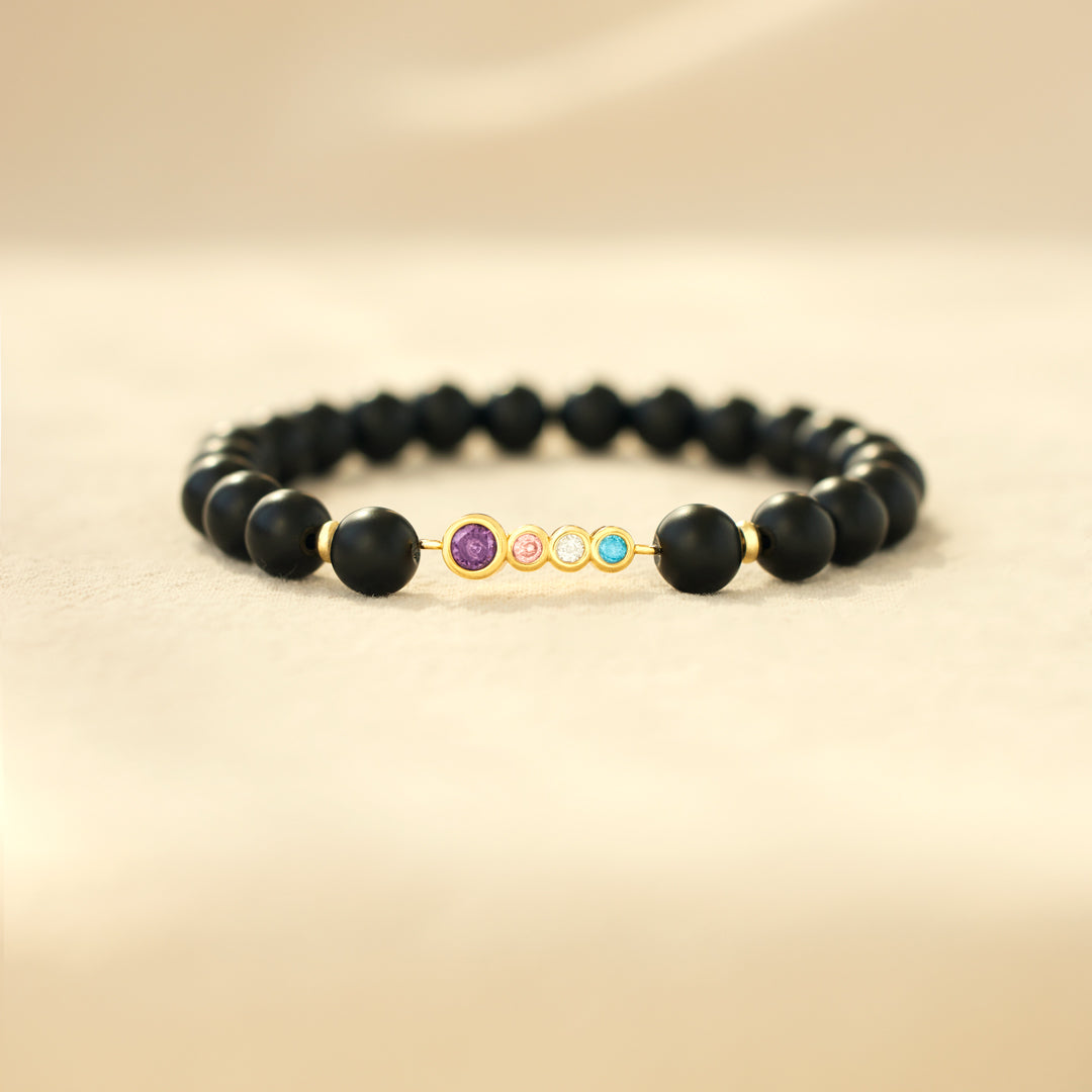 2-7 Birthstones Bezel Set Beaded Bracelet