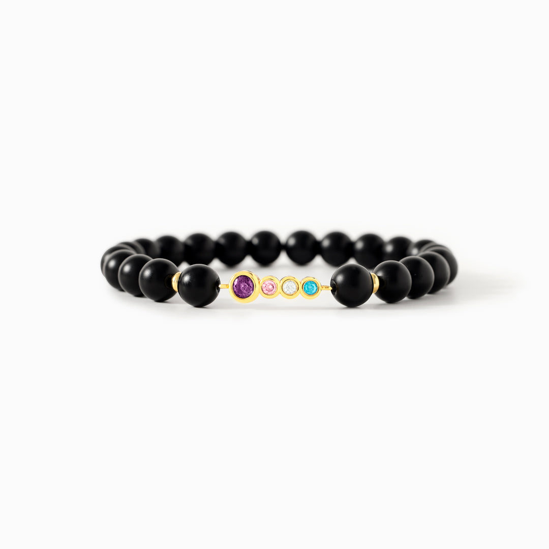 2-7 Birthstones Bezel Set Beaded Bracelet