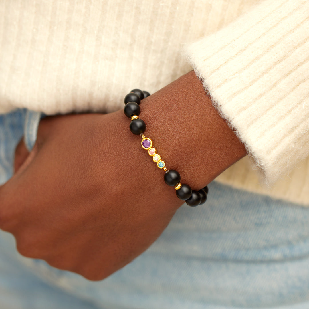 2-7 Birthstones Bezel Set Beaded Bracelet