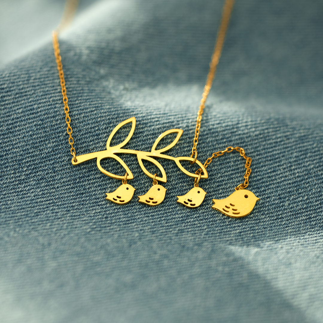 1-6 Baby Birds On A Branch Necklace