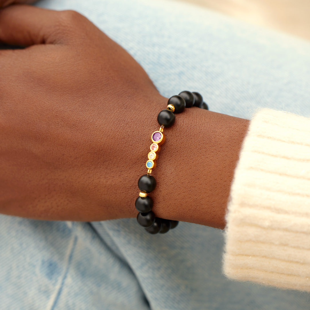 2-7 Birthstones Bezel Set Beaded Bracelet