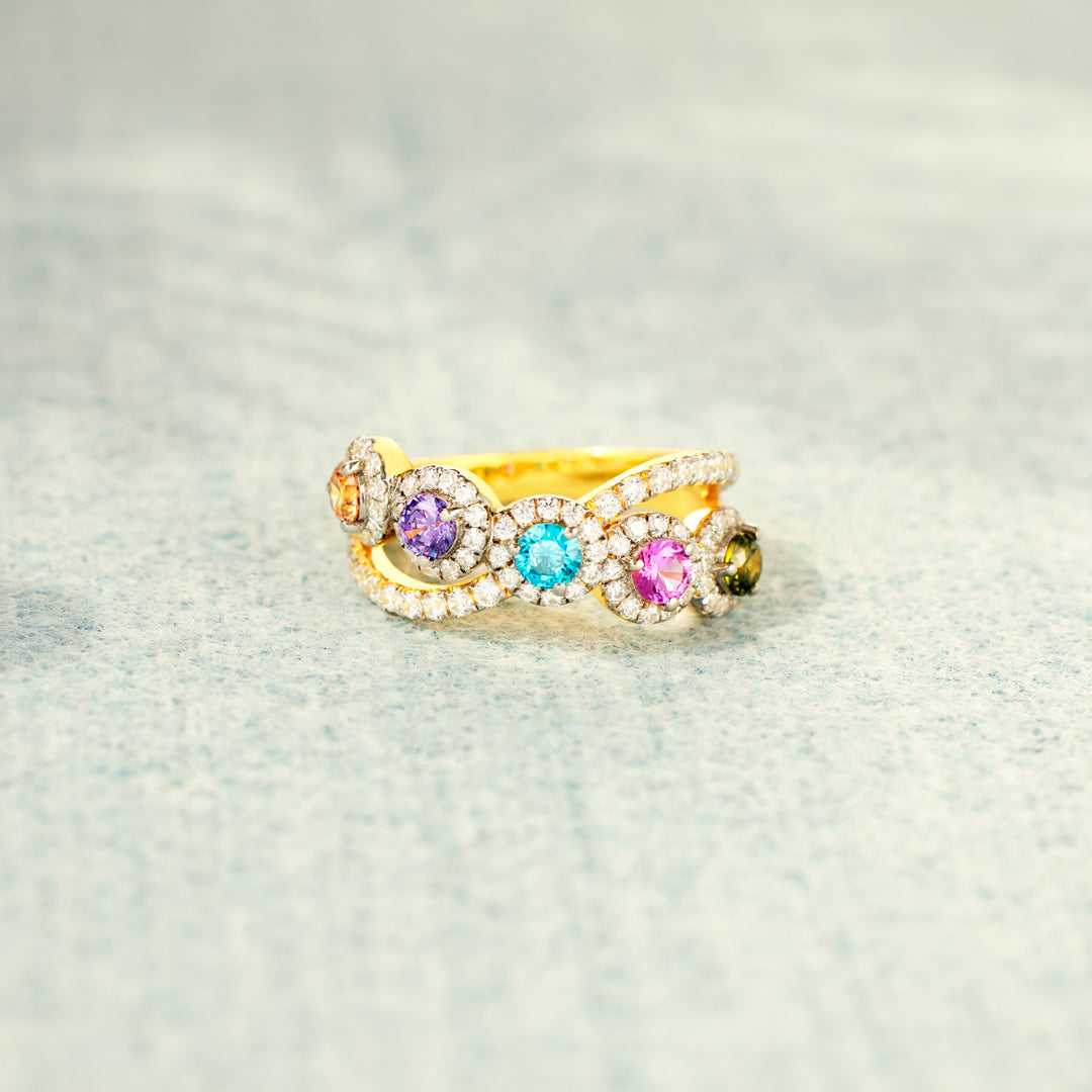 1-5 Birthstones Bezel Set Ring Band
