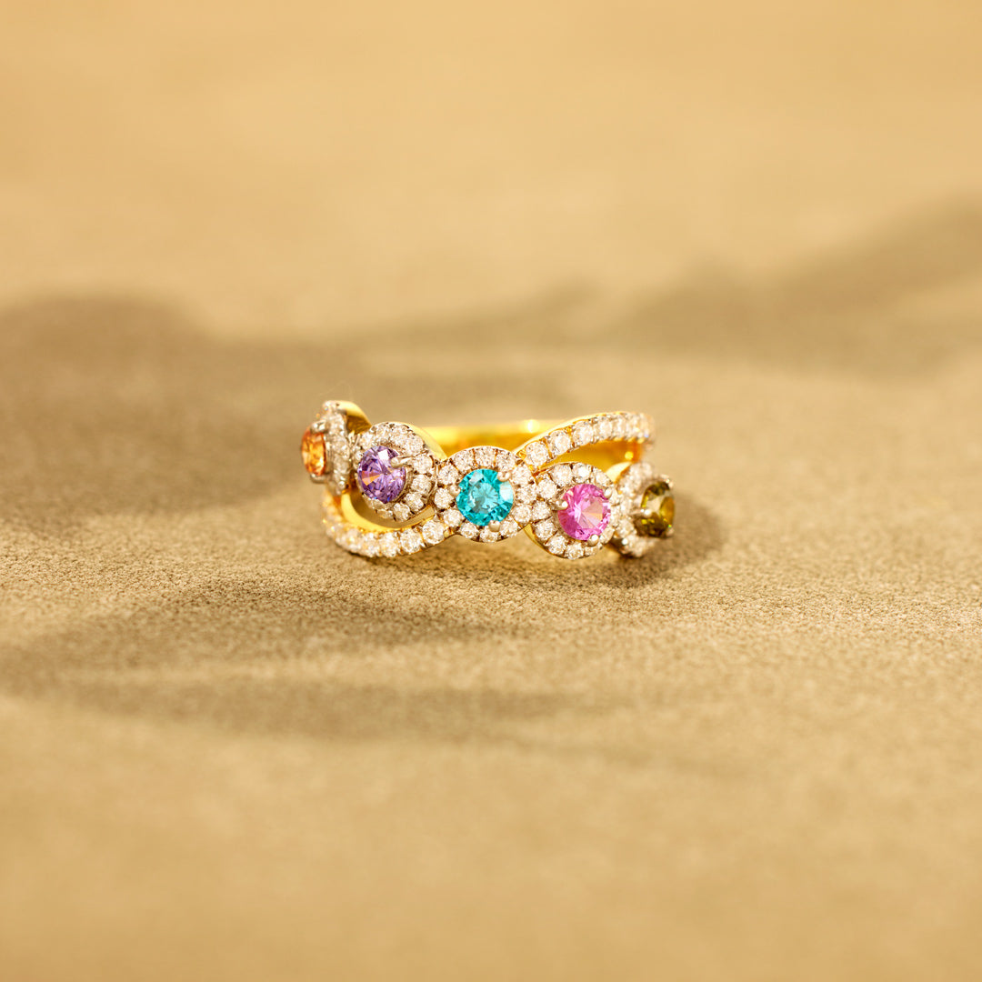 1-5 Birthstones Bezel Set Ring Band